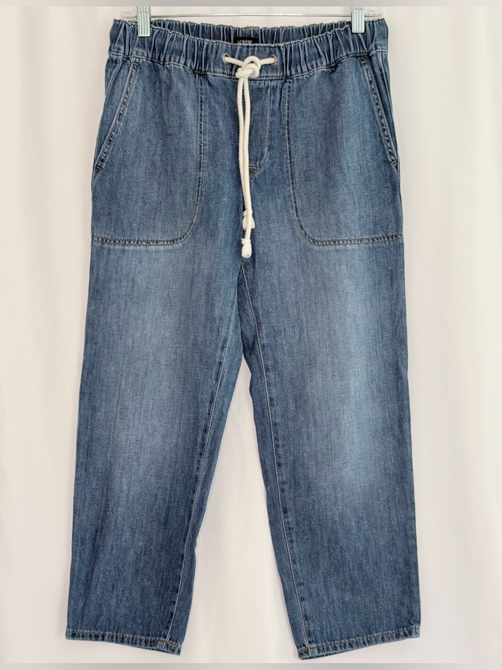 J.Crew Factory Petite Chambray Pants 27P Pull-On Elastic Waist Cropped Denim NWT - Picture 3 of 8
